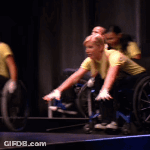 Group Of People In Wheelchairs Raising Hands GIF