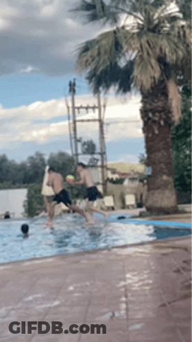 Group Of People Jumping Into Pool GIF