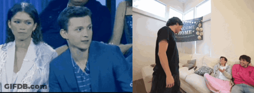 Group Of People On Couch With Welcome Home Sign GIF