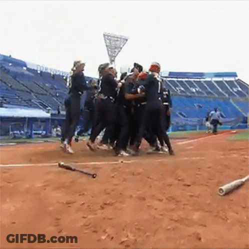 Group Of People On Dirt Baseball Field GIF