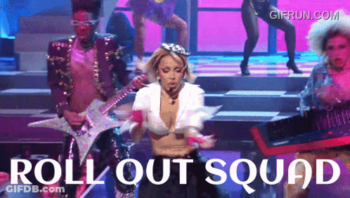 Group Of People On Stage Roll Out Squad GIF