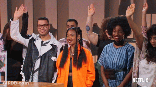 Group Of People Raising Hands With Netflix Logo GIF