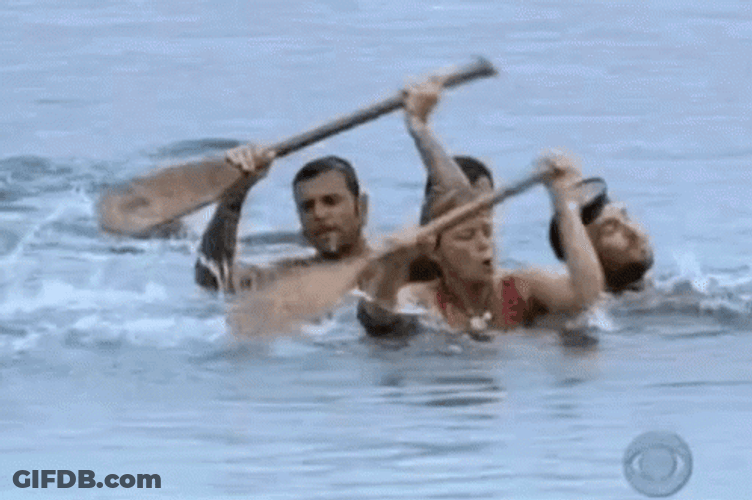 Group Of People Row The Boat While Sinking GIF
