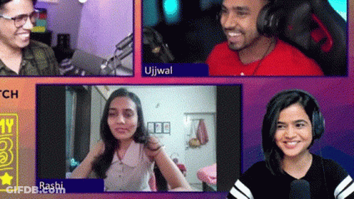 Group Of People Sitting In Front Of Microphone On Screen GIF