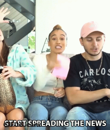 Group Of People Sitting On Couch Saying Start Spreading The News GIF