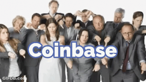 Group Of People Standing In Front Of Coinbase Sign GIF