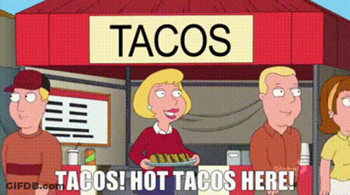Group Of People Standing In Front Of Taco Stand GIF