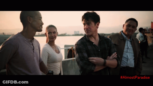 Group Of People Standing In Front Of Water Almostparadise GIF