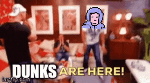 Group Of People Standing In Living Room Dunks Are Here GIF