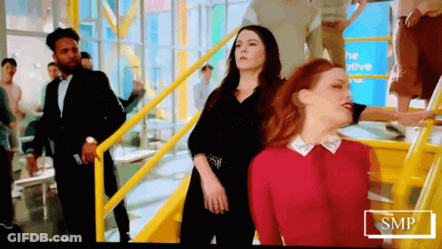 Group Of People Standing On Stairs SMP GIF