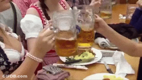 Group Of People Toasting With Beer At Table GIF