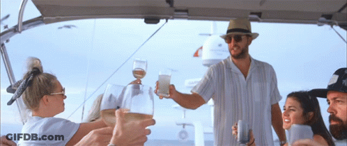 Group Of People Toasting With Wine On Boat GIF