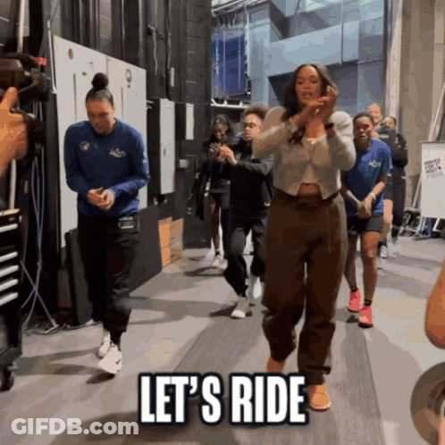 Group Of People Walking Let's Ride GIF