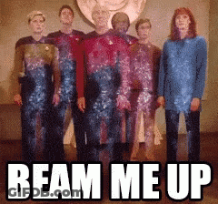 Group Of People With Beam Me Up Text GIF