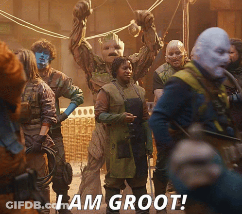 Group Of People With Groot Costume GIF