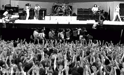 Group Of People With Hands In Air At Concert GIF
