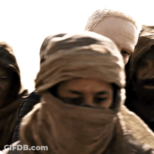 Group Of People With Scarves Over Faces GIF