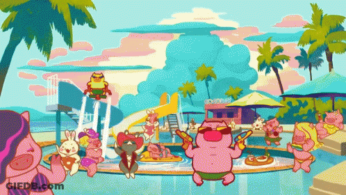 Group Of Pigs Swimming In Pool GIF