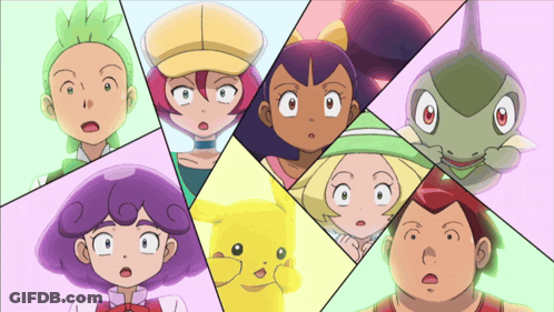 Group Of Pikachu And Lizard Cartoon Characters GIF