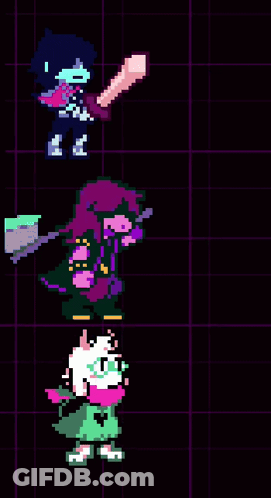 Group Of Pixel Art Characters On Dark Background GIF