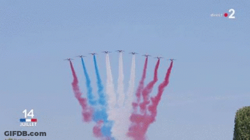 Group Of Planes With Red White Blue Smoke Trails GIF