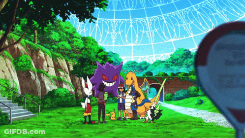 Group Of Pokemon In Field With Clock GIF
