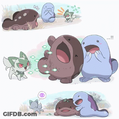Group Of Pokemon Including Cat And Frog GIF