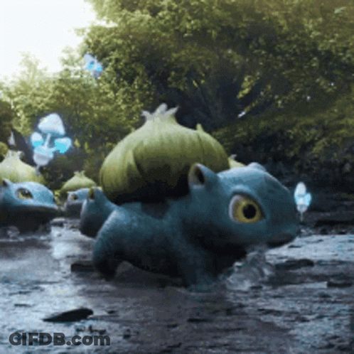 Group Of Pokemon Walking Through River GIF