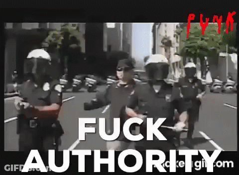 Group Of Police Officers Walking Saying Fuck Authority GIF