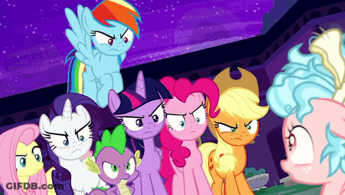 Group Of Ponies Standing Next To Each Other Angry Faces GIF