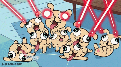 Group Of Pugs Laying On Floor With Disney GIF