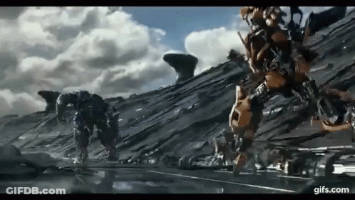 Group Of Robots On Rocky Hill GIF