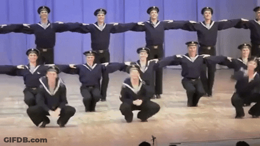 Group Of Sailors Russian Dance GIF