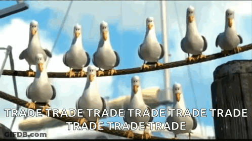 Group Of Seagulls On Rope Saying Trade GIF
