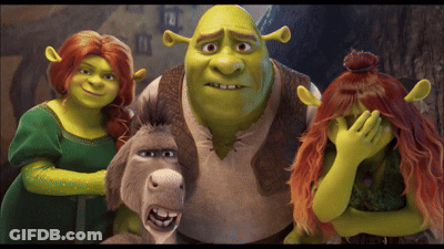 Group Of Shrek Characters Posing For Photo GIF