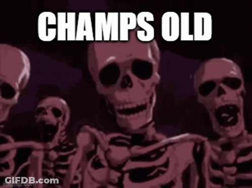 Group Of Skeletons Standing Together Saying Champs Old GIF