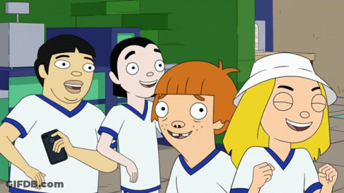 Group Of Smiling Cartoon Characters GIF