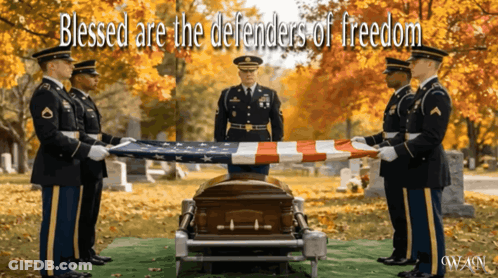 Group Of Soldiers Holding American Flag Over Coffin GIF