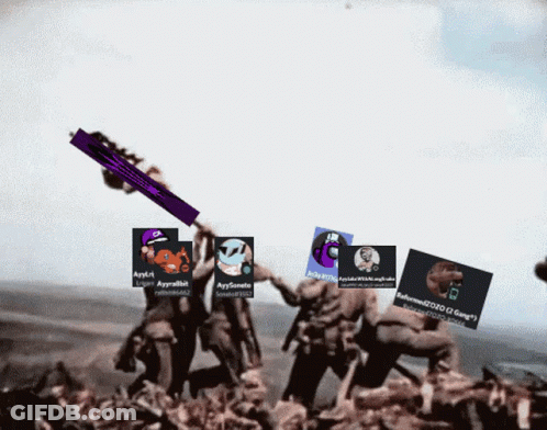 Group Of Soldiers Holding Purple Object With Purple Hat GIF