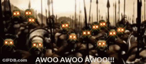 Group Of Soldiers Standing In Field With Awoo Awoo Awoo GIF