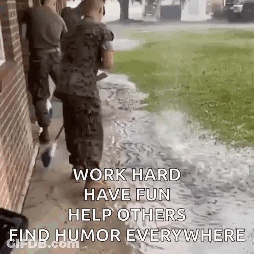 Group Of Soldiers Standing On Sidewalk Work Hard Have Fun Help Others Find Humor Everywhe GIF