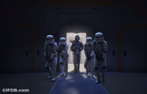 Group Of Stormtroopers Standing In Dark Room GIF