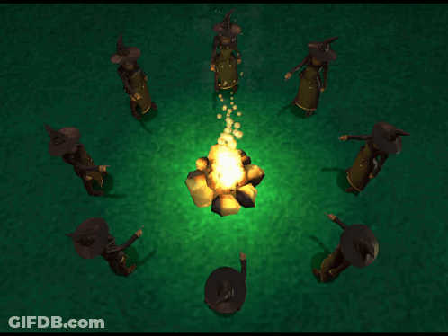 Group Of Witches Around Fire Pit GIF