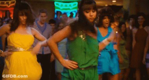 Group Of Women Dancing In Front Of Neon Bar Sign GIF