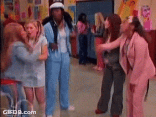 Group Of Women In Hallway GIF