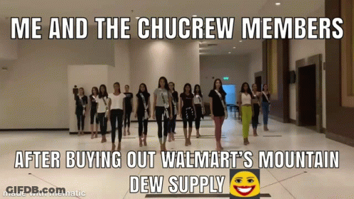 Group Of Women In Hallway With Me And The Chucrew Members GIF