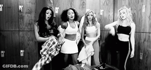 Group Of Women In Locker Room Black And White GIF