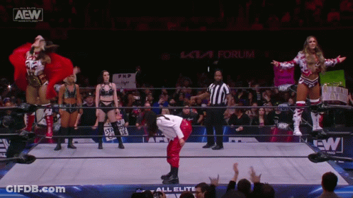 Group Of Women In Wrestling Ring With AEW Logo GIF