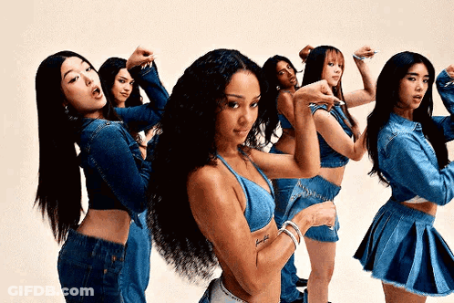 Group Of Women Posing In Denim Clothes GIF