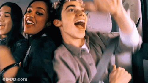 Group Of Young People In Back Seat Of Car GIF